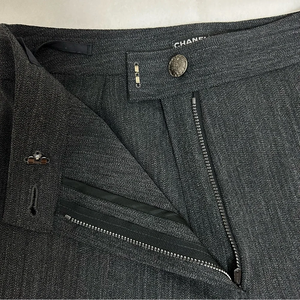 CHANEL Authentic Vintage Wool Grey Pants Trousers S